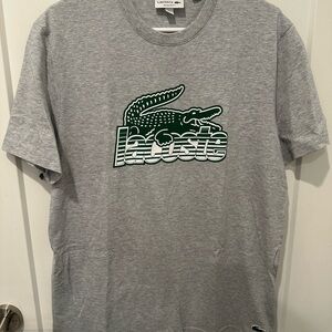 Lacoste Grey Tee with Green Crocodile Logo